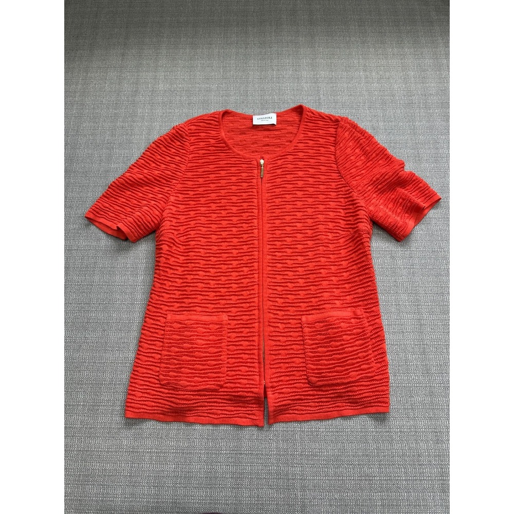 Stizzoli Artsy Orange Textured Knit Top size 10 Sweater Cardigan‎ Boxy Full Zip